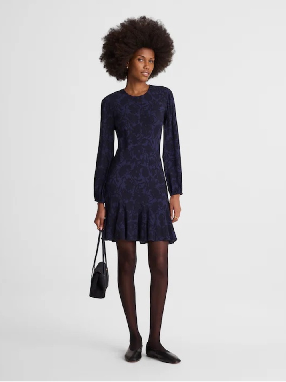 Madewell Puff-Sleeve Flare Mini Dress long sleeve floral navy NY287 Size 0 NWT